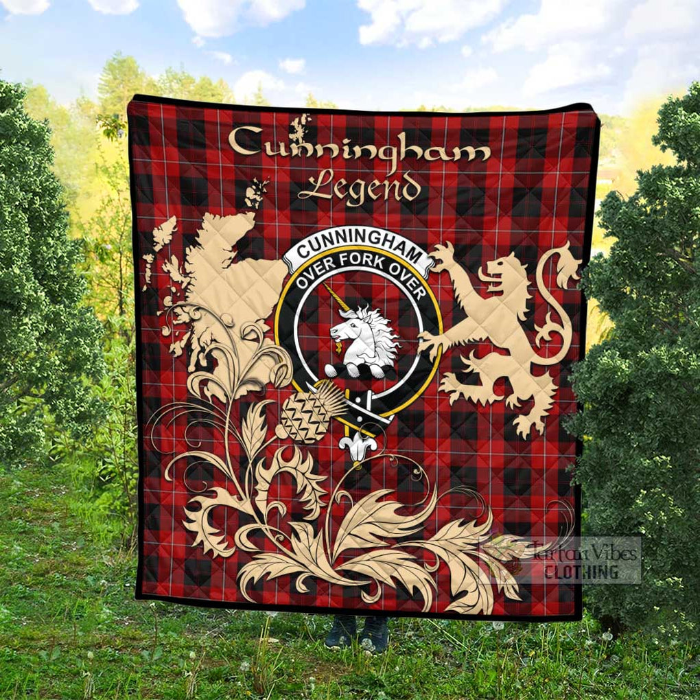 Tartan Vibes Clothing Cunningham Tartan Quilt with Family Crest and Scottish Symbol Style