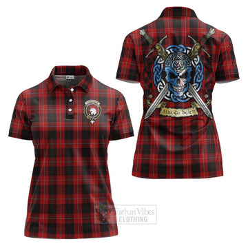 Cunningham Tartan Women's Polo Shirt with Family Crest Celtic Skull Style