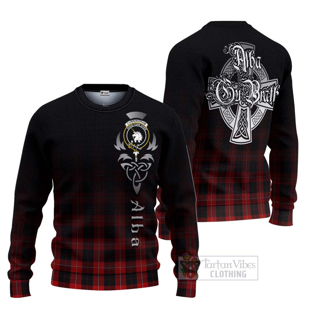 Tartan Vibes Clothing Cunningham Tartan Knitted Sweater Featuring Alba Gu Brath Family Crest Celtic Inspired