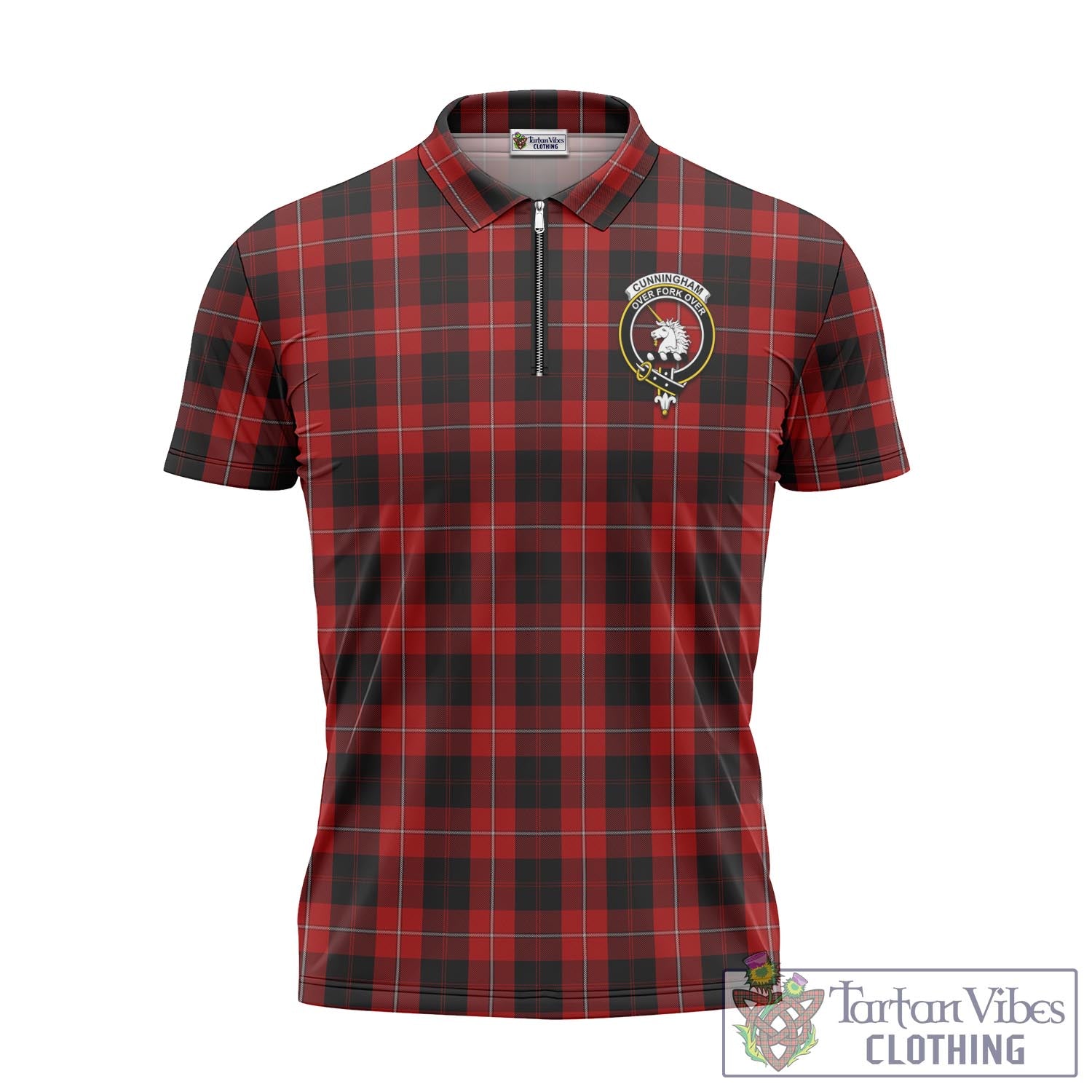 Tartan Vibes Clothing Cunningham Tartan Zipper Polo Shirt with Family Crest