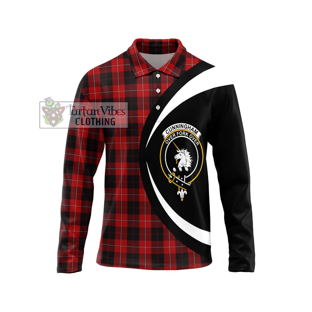 Cunningham Tartan Long Sleeve Polo Shirt with Family Crest Circle Style Unisex - Tartan Vibes Clothing