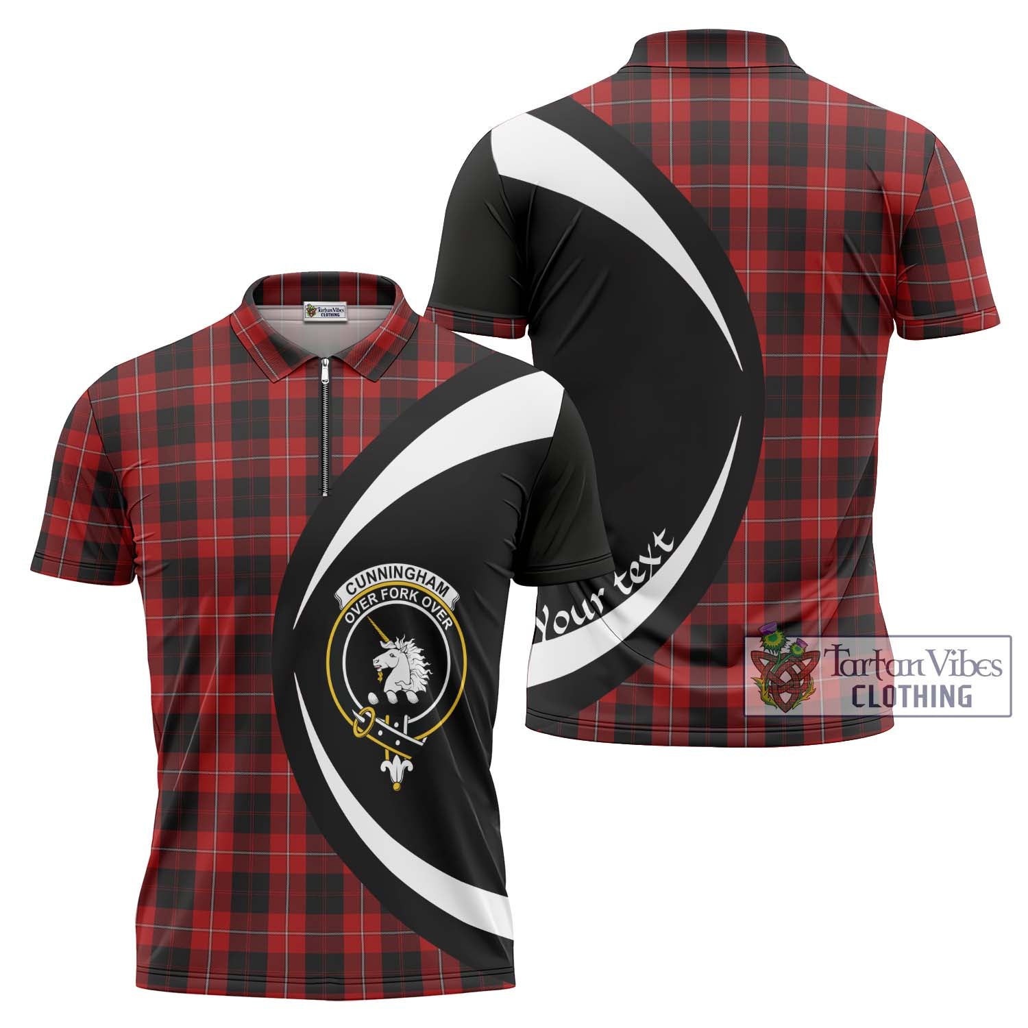 Tartan Vibes Clothing Cunningham Tartan Zipper Polo Shirt with Family Crest Circle Style