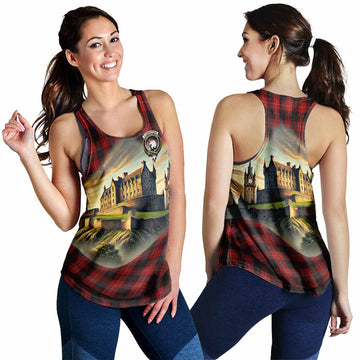 Cunningham Tartan Family Crest Women's Racerback Tanks with Scottish Ancient Castle Style 4XL - Tartan Vibes Clothing