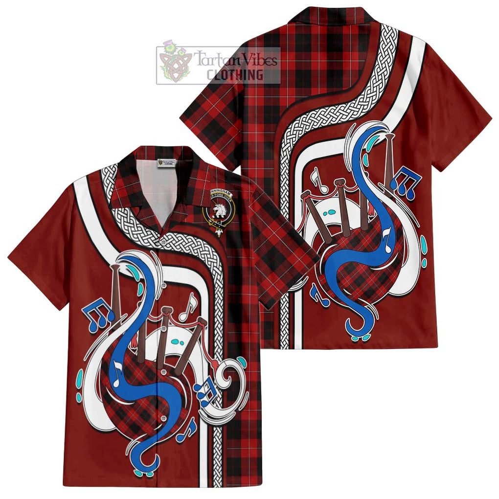 Cunningham Tartan Short Sleeve Button Shirt with Epic Bagpipe Style Kid - Tartanvibesclothing Shop