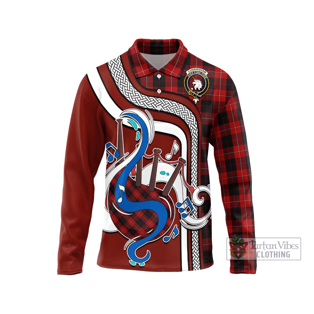 Tartan Vibes Clothing Cunningham Tartan Long Sleeve Polo Shirt with Epic Bagpipe Style