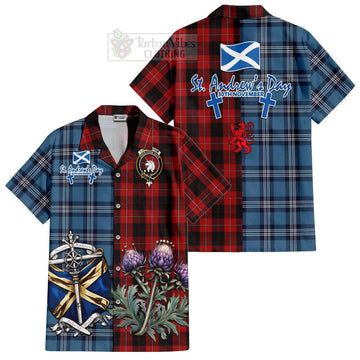 Cunningham Tartan Short Sleeve Button Shirt Happy St. Andrew's Day Half Tartan Style