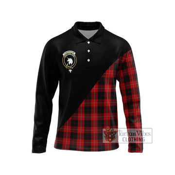 Cunningham Tartan Long Sleeve Polo Shirt with Family Crest and Military Logo Style