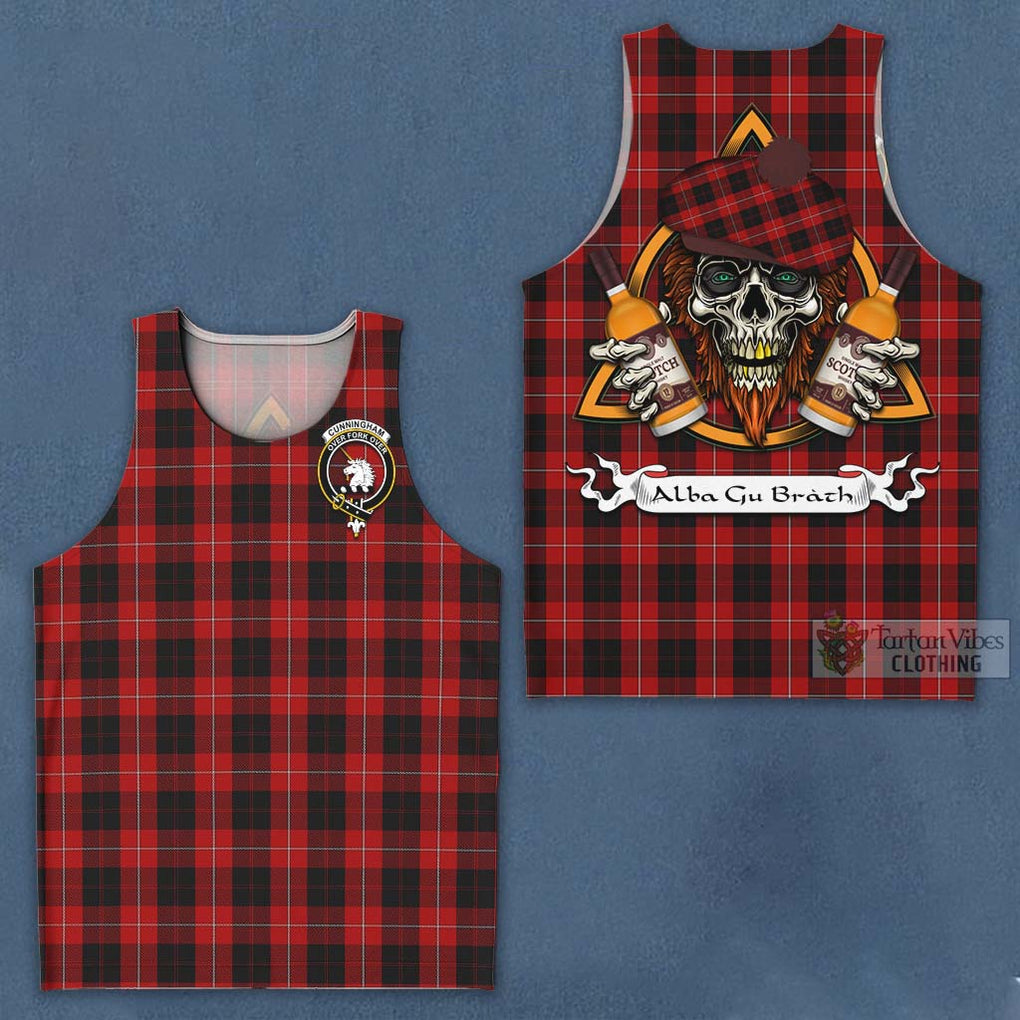 Tartan Vibes Clothing Cunningham Tartan Men's Tank Top with Family Crest and Bearded Skull Holding Bottles of Whiskey