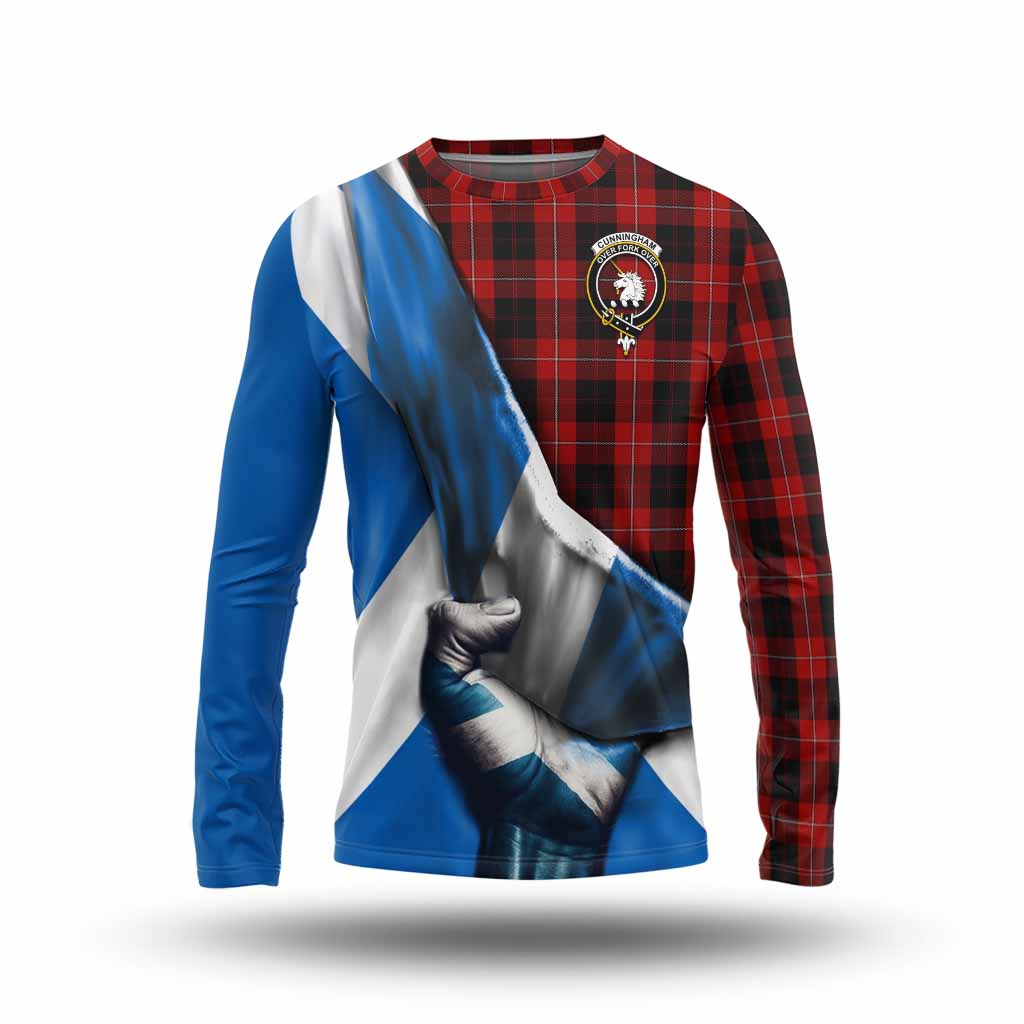 Tartan Vibes Clothing Cunningham Tartan Long Sleeve T-Shirt with Family Crest Scotland Patriotic Style