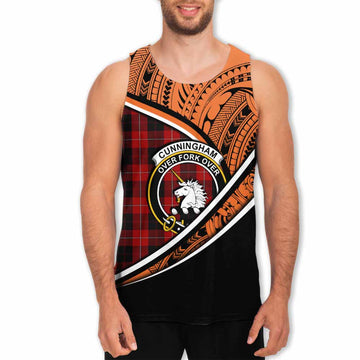 Cunningham Crest Tartan Men's Tank Top with Polynesian Vibes Style - Orange Version