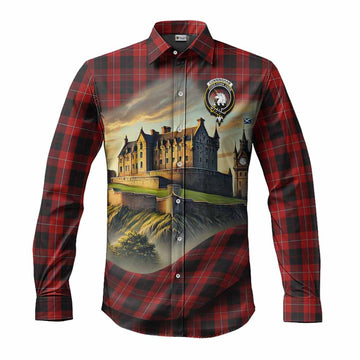 Cunningham Tartan Family Crest Long Sleeve Button Shirt with Scottish Ancient Castle Style Men's Shirt S - Tartan Vibes Clothing