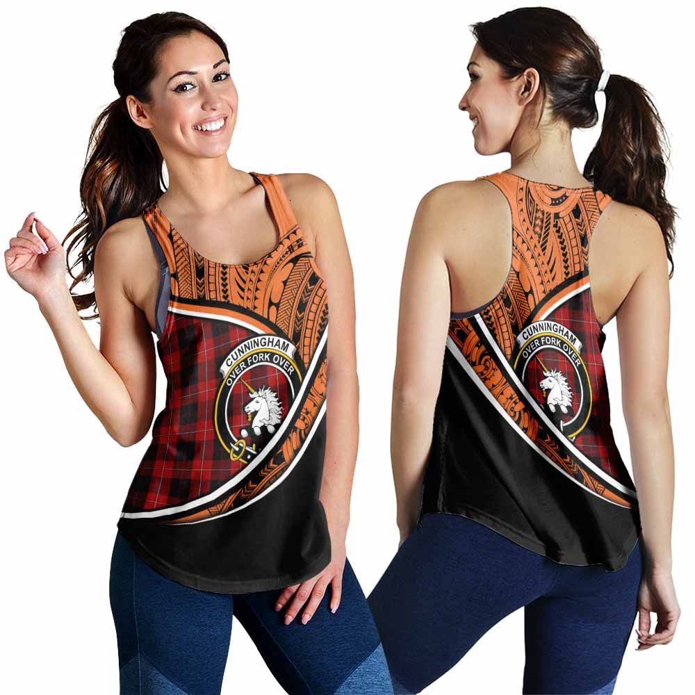 Tartan Vibes Clothing Cunningham Crest Tartan Women's Racerback Tanks with Maori Tattoo Style - Orange Version