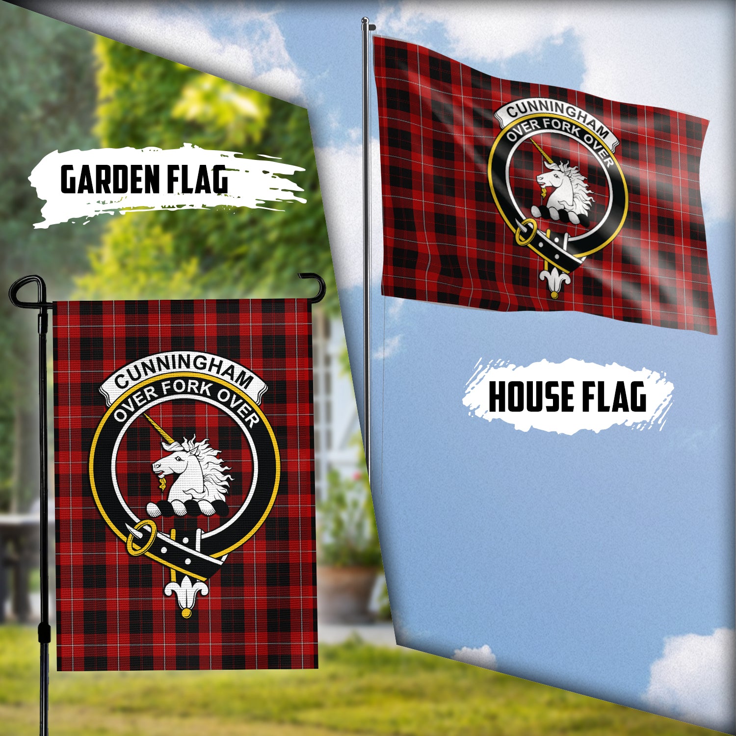 cunningham-tartan-flag-with-family-crest