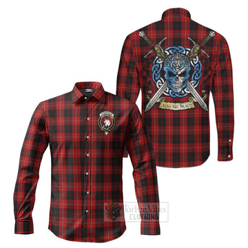 Cunningham Tartan Long Sleeve Button Shirt with Family Crest Celtic Skull Style