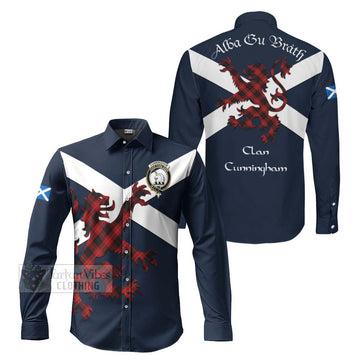 Cunningham Tartan Lion Rampant Long Sleeve Button Shirt Proudly Display Your Heritage with Alba Gu Brath and Clan Name