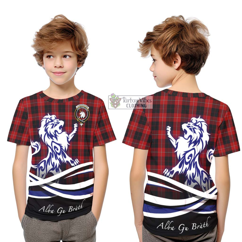 Cunningham Tartan Kid T-Shirt with Alba Gu Brath Regal Lion Emblem Youth XL Size14 - Tartanvibesclothing Shop