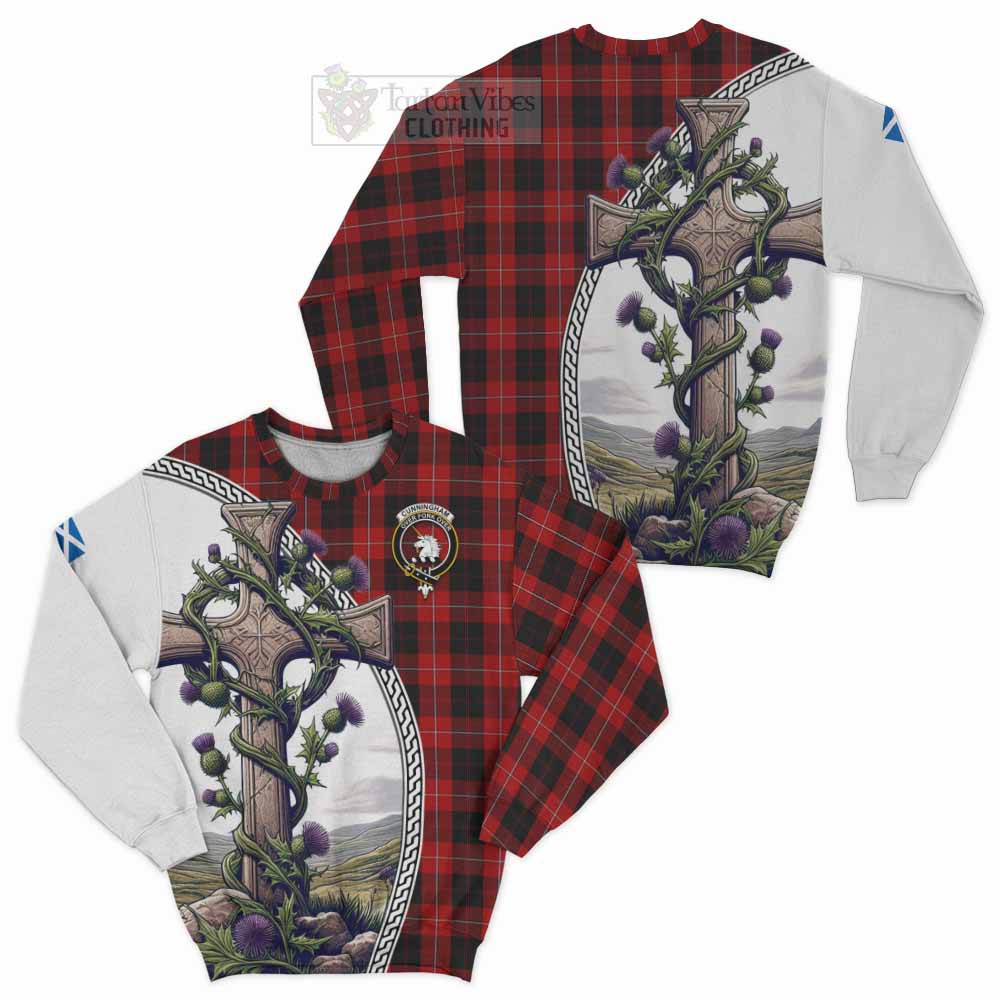 Tartan Vibes Clothing Cunningham Tartan Sweatshirt with Family Crest and St. Andrew's Cross Accented by Thistle Vines