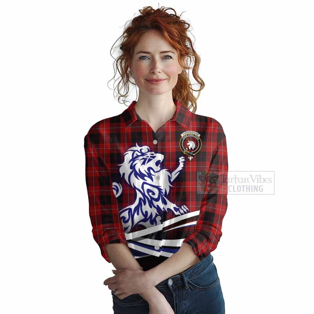 Tartan Vibes Clothing Cunningham Tartan Women's Casual Shirt with Alba Gu Brath Regal Lion Emblem