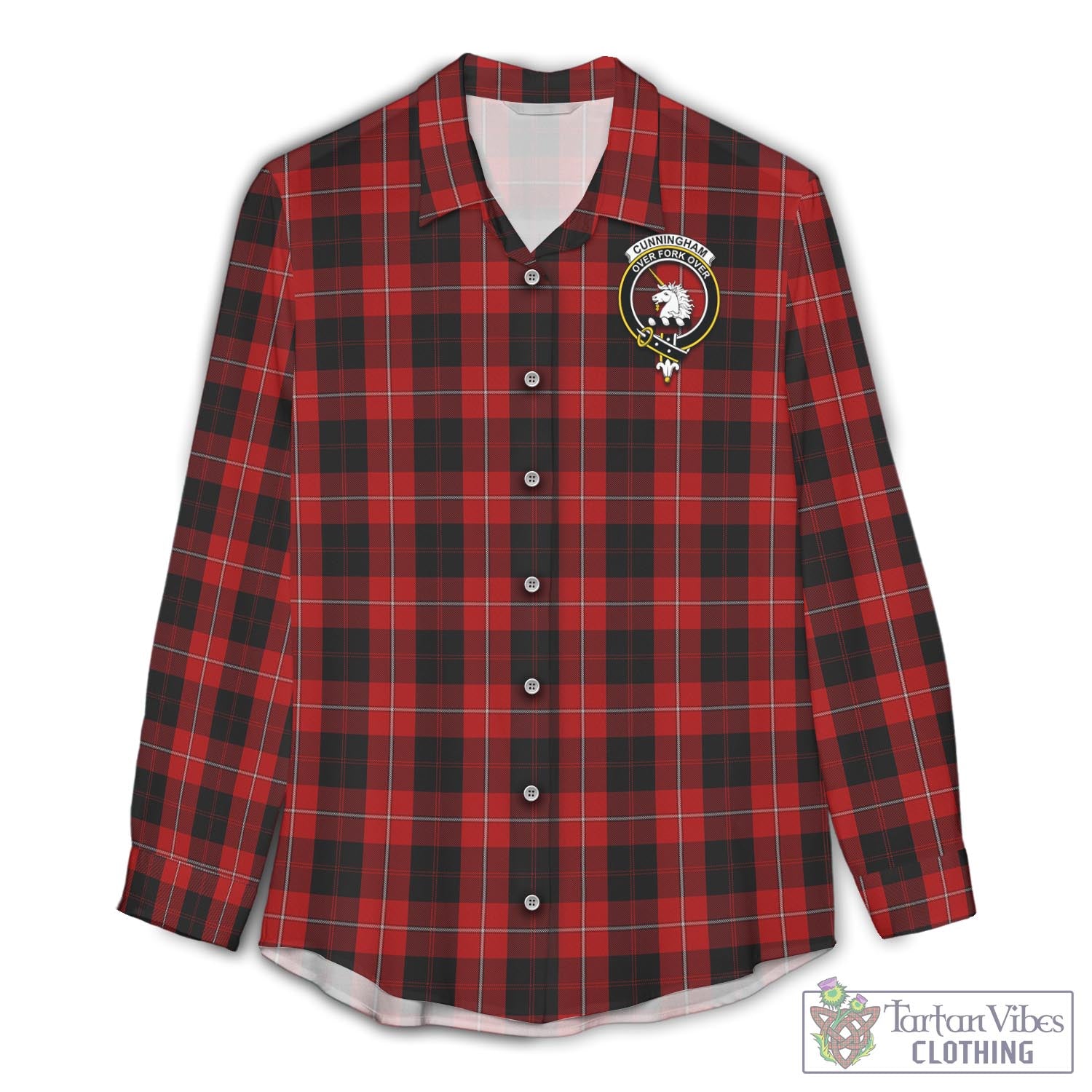 Tartan Vibes Clothing Cunningham Tartan Womens Casual Shirt with Family Crest