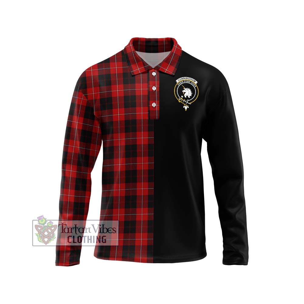 Cunningham Tartan Long Sleeve Polo Shirt with Family Crest and Half Of Me Style Unisex - Tartanvibesclothing Shop