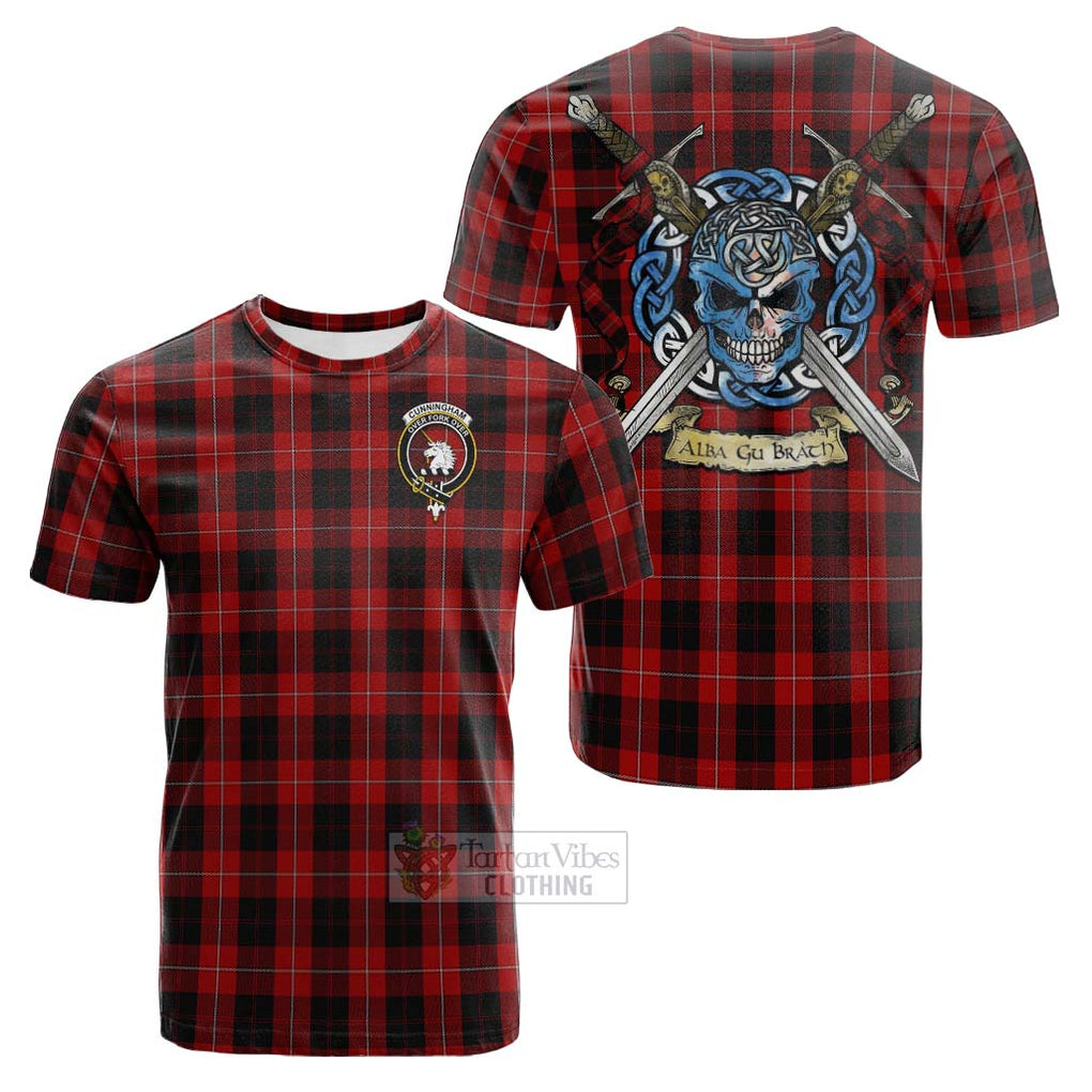 Tartan Vibes Clothing Cunningham Tartan Cotton T-shirt with Family Crest Celtic Skull Style