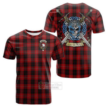 Cunningham Tartan Cotton T-shirt with Family Crest Celtic Skull Style