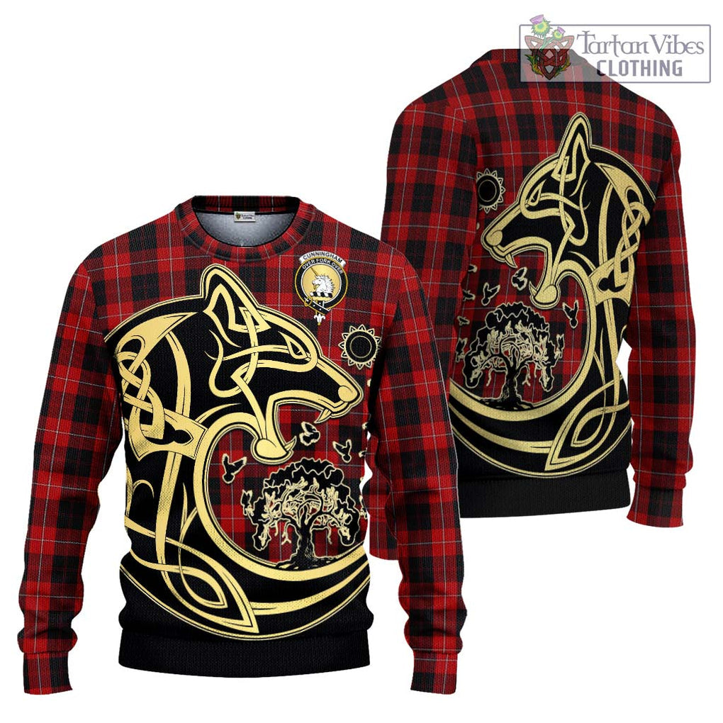 Cunningham Tartan Ugly Sweater with Family Crest Celtic Wolf Style Unisex - Tartan Vibes Clothing