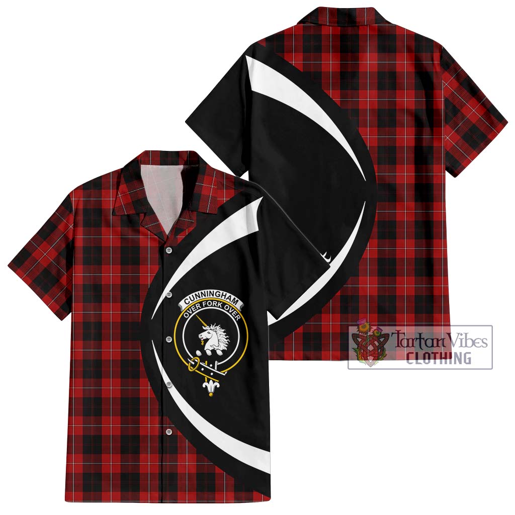 Cunningham Tartan Short Sleeve Button Up with Family Crest Circle Style Kid - Tartan Vibes Clothing