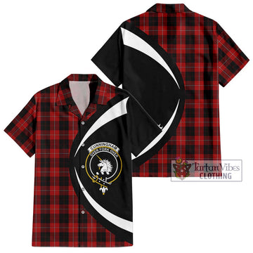 Cunningham Tartan Short Sleeve Button Up with Family Crest Circle Style