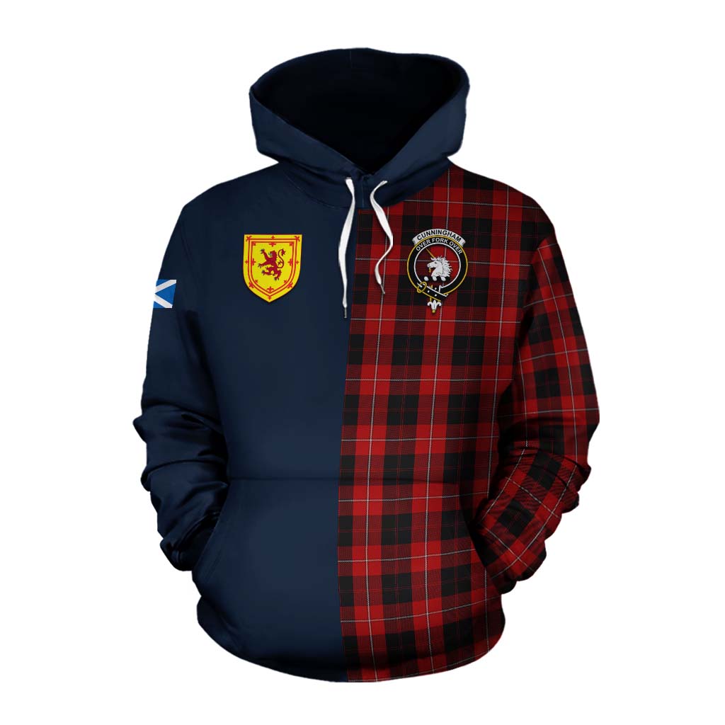 Tartan Vibes Clothing Cunningham Tartan Cotton Hoodie Alba with Scottish Lion Royal Arm Half Style