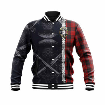 Cunningham Tartan Baseball Jacket with Family Crest Cross Sword Thistle Celtic Vibes