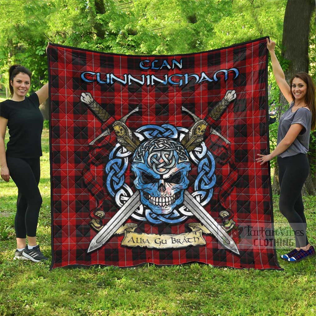 Tartan Vibes Clothing Cunningham Tartan Quilt with Celtic Skull Alba Gu Brath Style