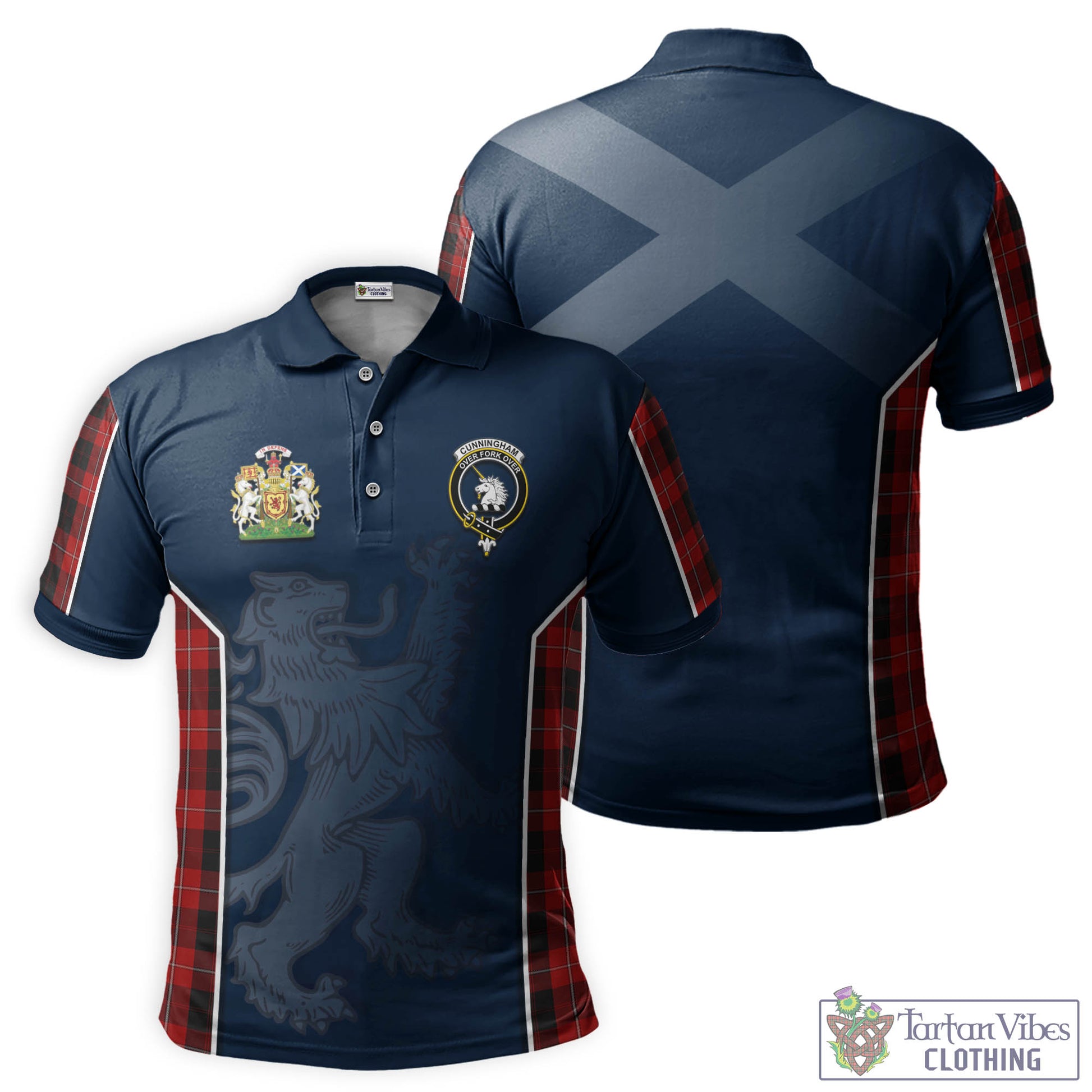 Tartan Vibes Clothing Cunningham Tartan Men's Polo Shirt with Family Crest and Lion Rampant Vibes Sport Style