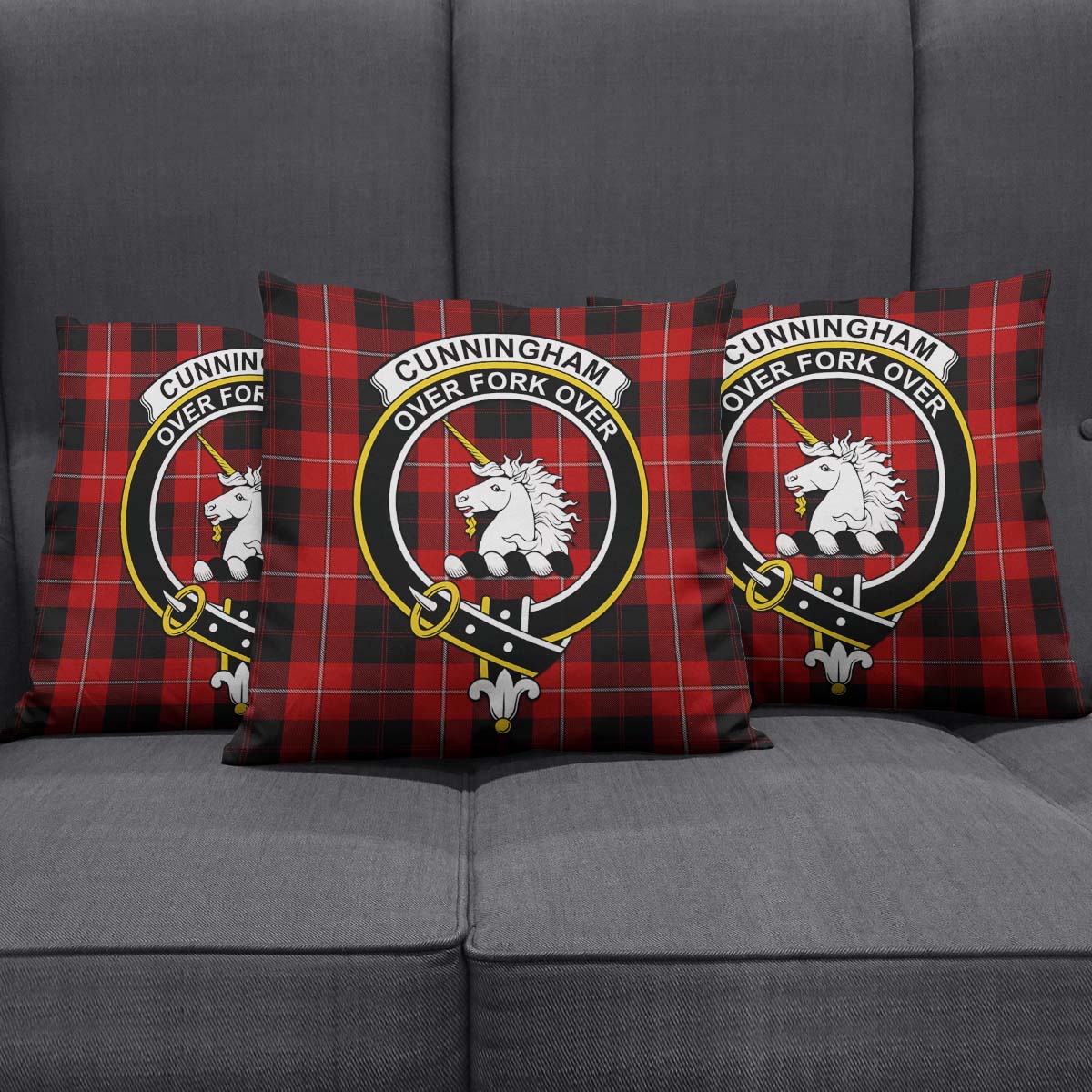 Cunningham Tartan Pillow Cover with Family Crest Square Pillow Cover - Tartanvibesclothing