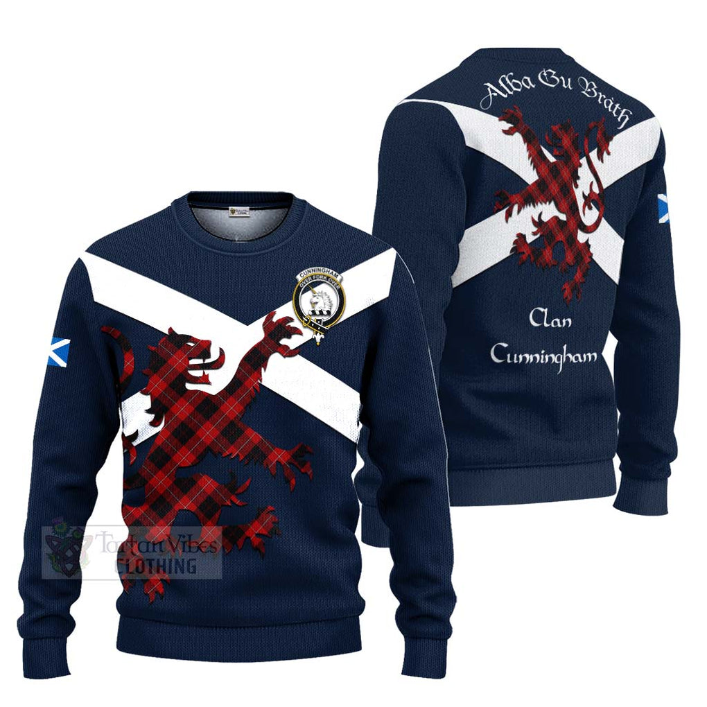 Tartan Vibes Clothing Cunningham Tartan Lion Rampant Knitted Sweater – Proudly Display Your Heritage with Alba Gu Brath and Clan Name