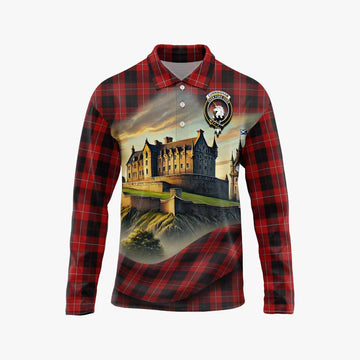 Cunningham Tartan Family Crest Long Sleeve Polo Shirt with Scottish Ancient Castle Style Unisex - Tartan Vibes Clothing