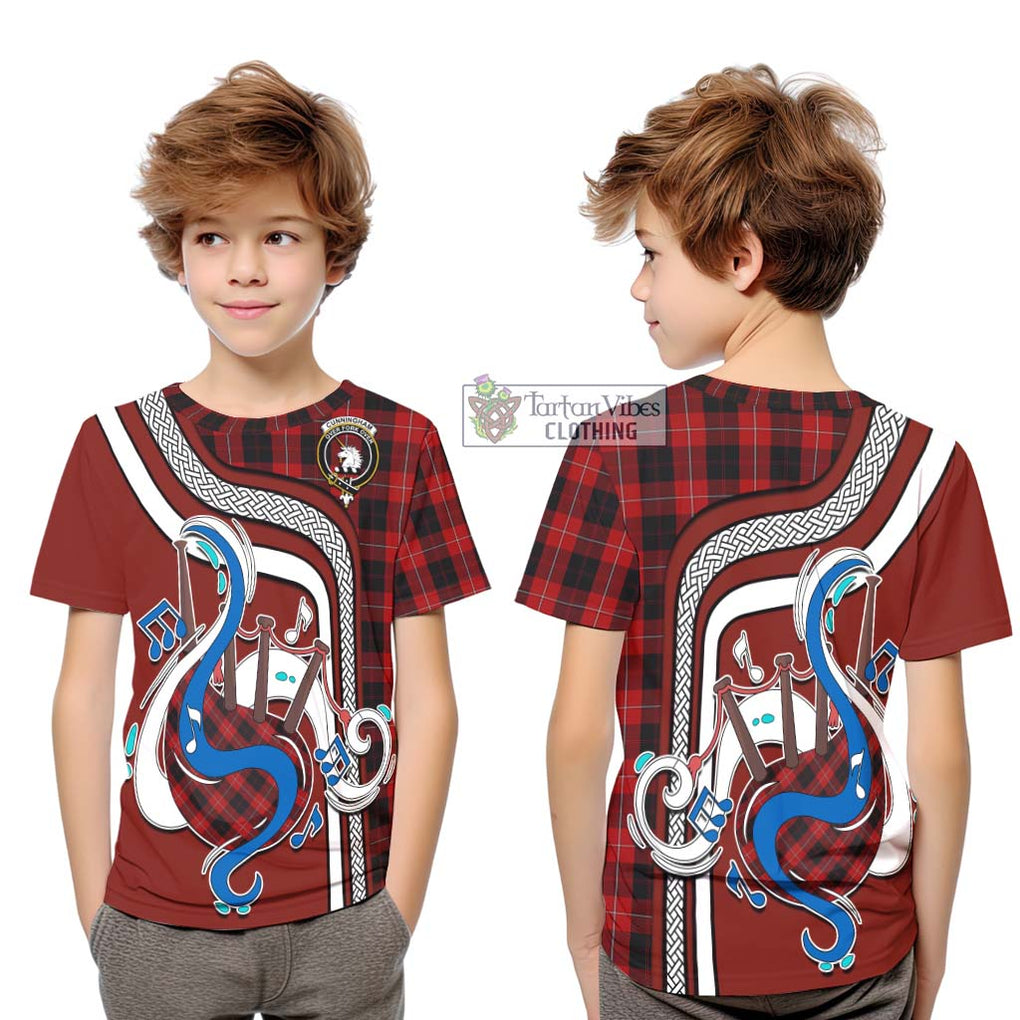 Tartan Vibes Clothing Cunningham Tartan Kid T-Shirt with Epic Bagpipe Style