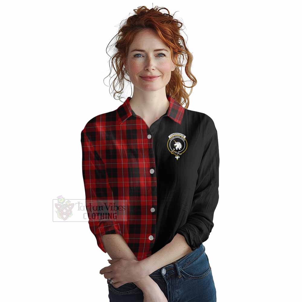 Tartan Vibes Clothing Cunningham Tartan Women's Casual Shirt with Family Crest and Half Of Me Style