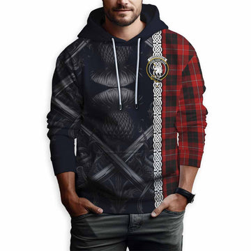 Cunningham Tartan Hoodie with Family Crest Cross Sword Thistle Celtic Vibes