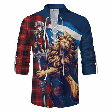 Cunningham Tartan Family Crest Ghillie Kilt Shirt with Scottish Majestic Lion