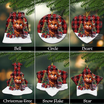 Cunningham Tartan Christmas Ceramic Ornament with Adorable Highland Coo