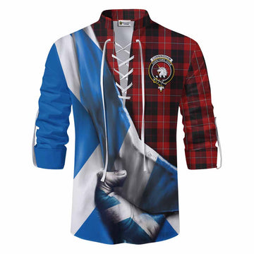 Cunningham Tartan Ghillie Kilt Shirt with Family Crest Scotland Patriotic Style