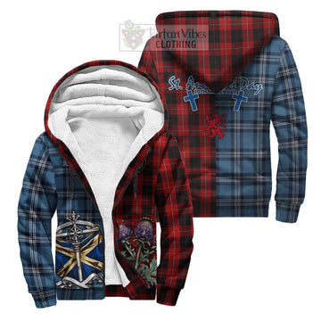 Cunningham Tartan Sherpa Hoodie Happy St. Andrew's Day Half Tartan Style