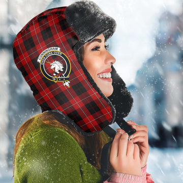 Cunningham Tartan Winter Trapper Hat with Family Crest