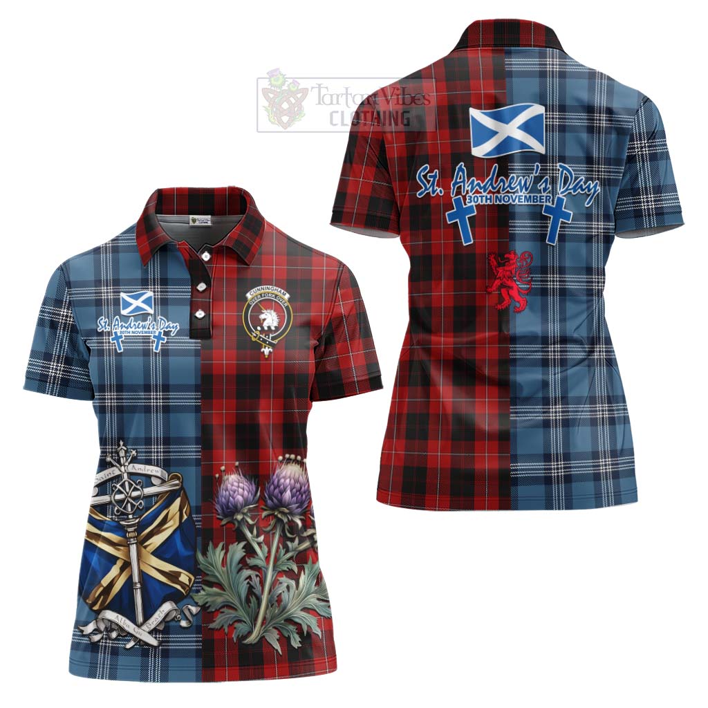 Tartan Vibes Clothing Cunningham Tartan Women's Polo Shirt Happy St. Andrew's Day Half Tartan Style