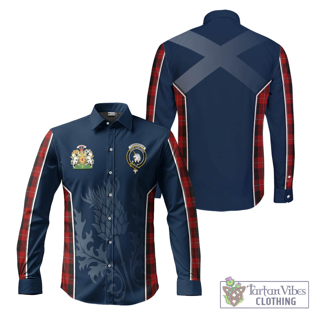 Tartan Vibes Clothing Cunningham Tartan Long Sleeve Button Up Shirt with Family Crest and Scottish Thistle Vibes Sport Style