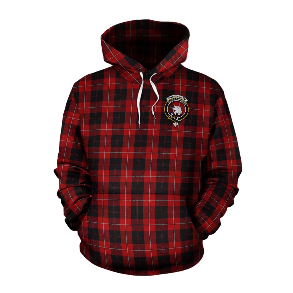 Tartan Vibes Clothing Cunningham Tartan Cotton Hoodie with Family Crest Celtic Skull Style