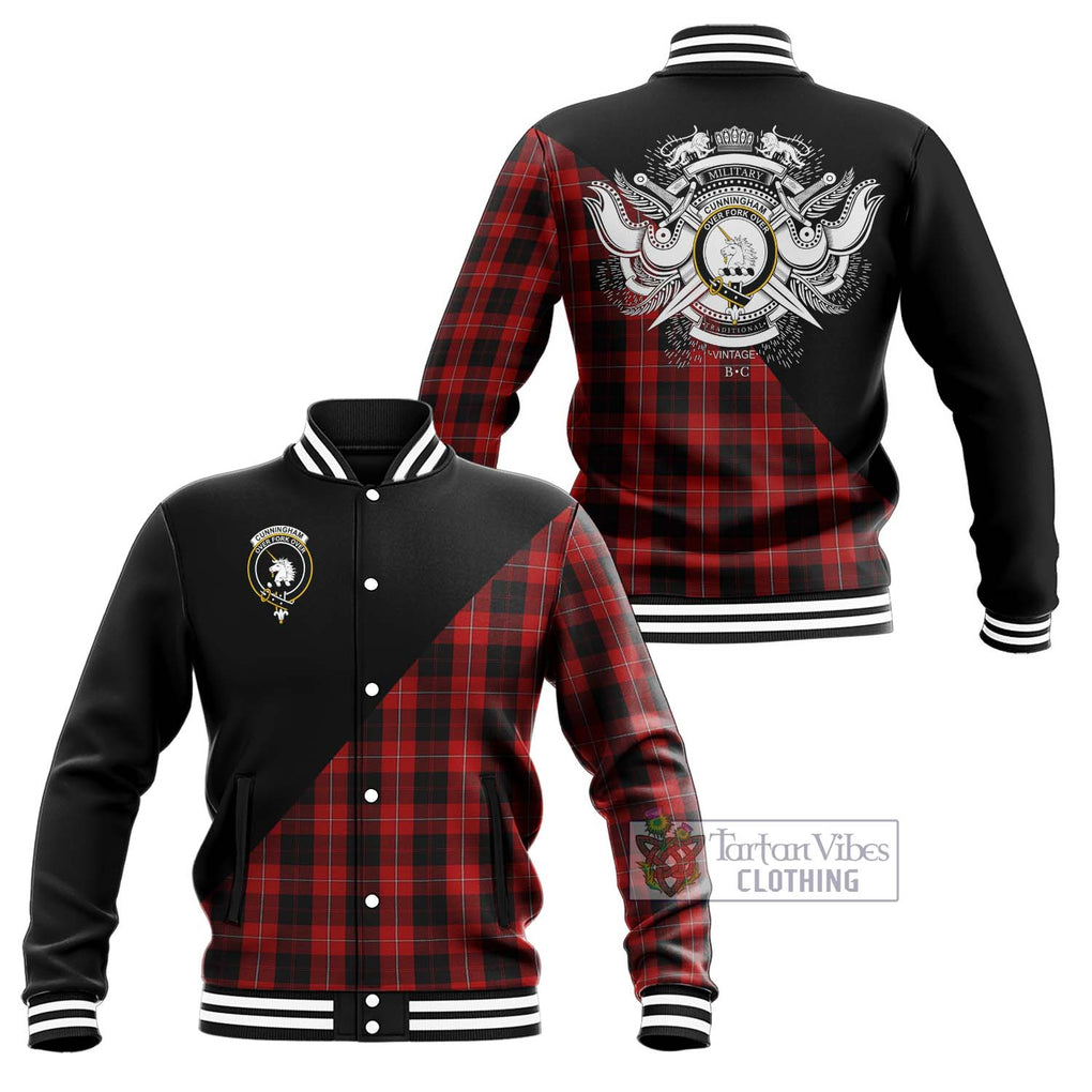 Cunningham Tartan Baseball Jacket with Family Crest and Military Logo Style Unisex - Tartanvibesclothing Shop