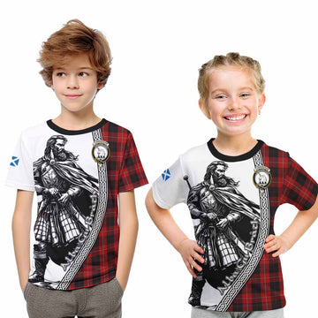 Cunningham Tartan Clan Crest Kid T-Shirt with Highlander Warrior Celtic Style