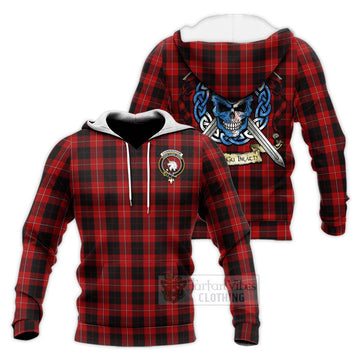 Cunningham Tartan Knitted Hoodie with Family Crest Celtic Skull Style